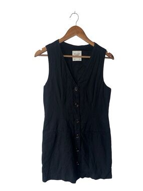 Abercrombie & Fitch Black Linen Cotton Sleeveless Mini Dress Buttons Small Tall